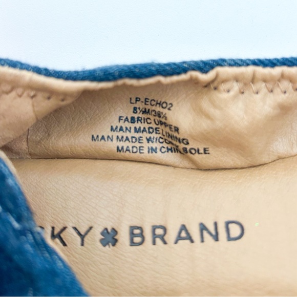 Lucky Brand Echo 2 Blue Denim Floral Print Embroidered Lace Up Back Ballet Flats - Picture 8 of 8